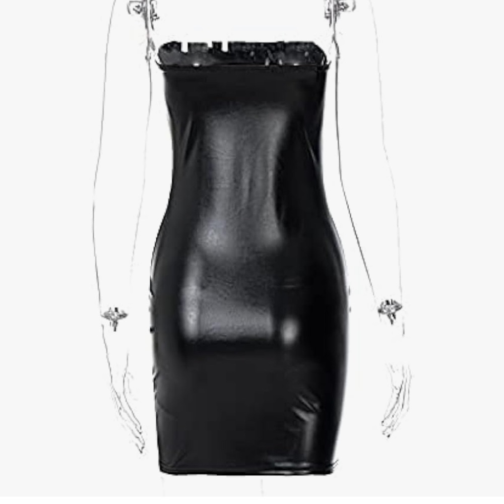 vegan leather strapless dress fetish sexy club cocktail party events date night - Picture 3 of 3